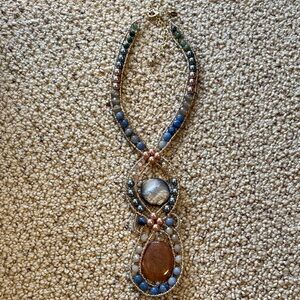 Chico's Blue, Green, Brown & Gray Multi-Stone Pendant Necklace